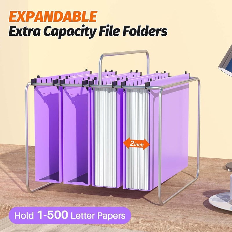 SHUTEX Extra Capacity Plastic Hanging File Folders,12 Pack Reinforced Hang Folders,Heavy Duty 2 Inch Expansion,Plastic Filing Cabinet Folders,Letter Size,Designed for Bulk Files, Medical Charts,Purple - Image 4